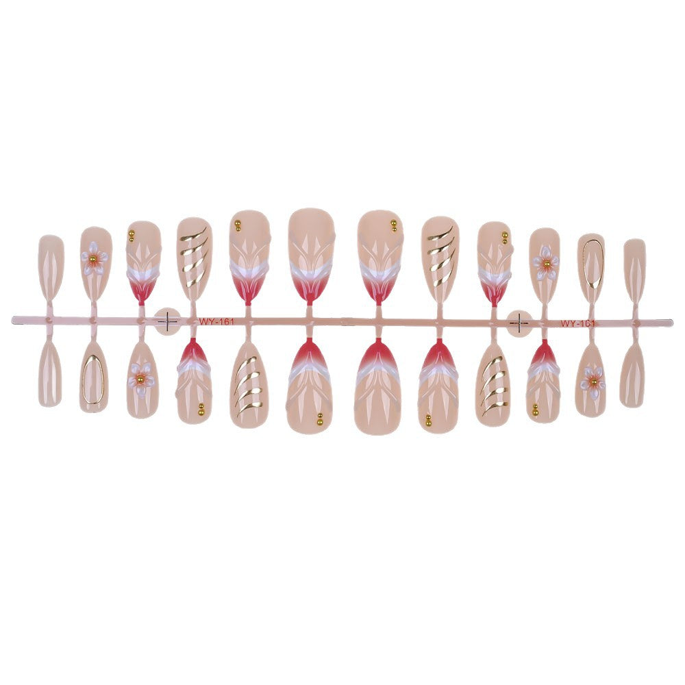 Elegant Floral and Gold Accent Press-On Nail Set Kalsten