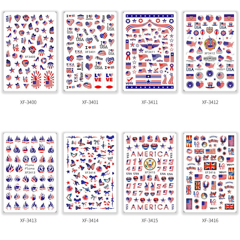 Women's nan patriotic USA themed nail art decal sticker sheets Kalsten