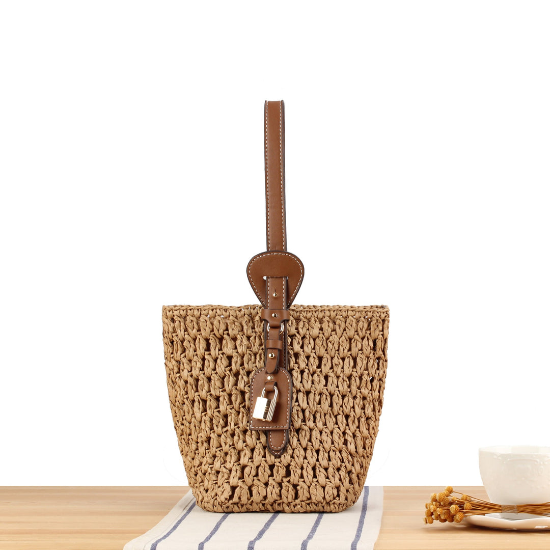Braided Bast Handbag with Elegant Leather Decoration Kalsten