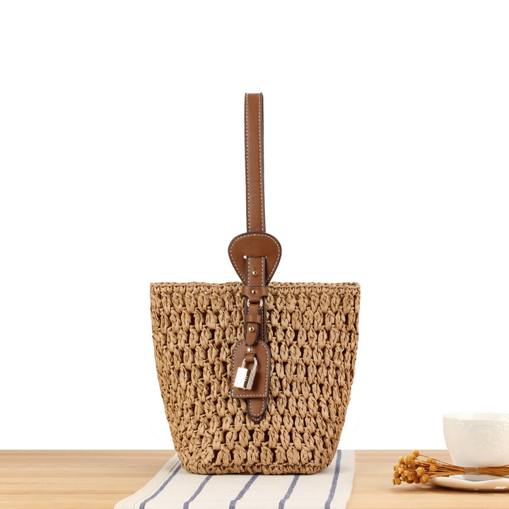 Braided Bast Handbag with Elegant Leather Decoration Kalsten