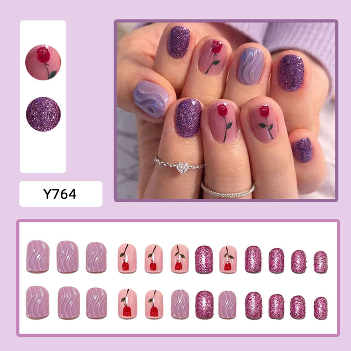 Elegant Artificial Nails with Floral Rose Design Kalsten