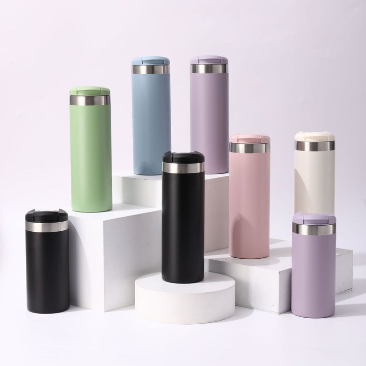 Insulated Stainless Steel Travel Tumbler With Flip Lid And Vacuum Double Wall
