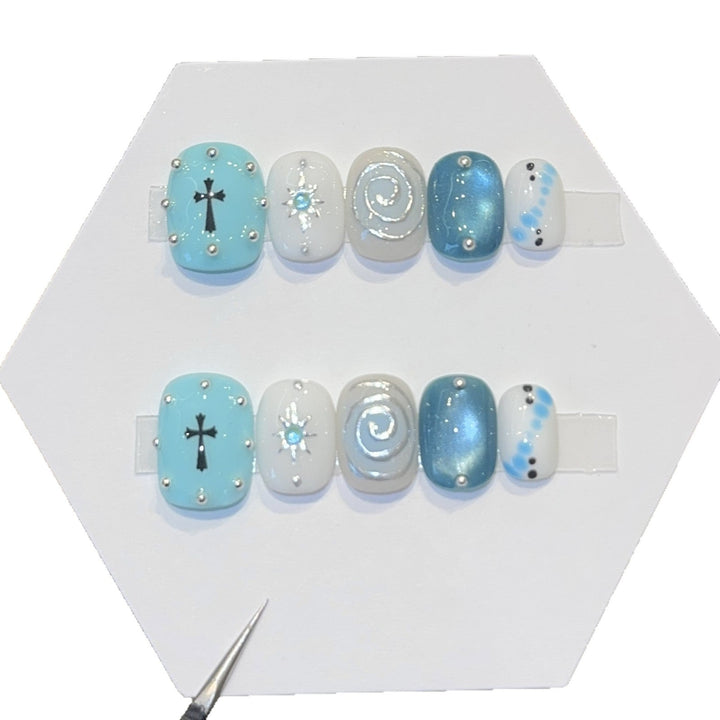 Artificial nail tips with creative geometric designs Kalsten