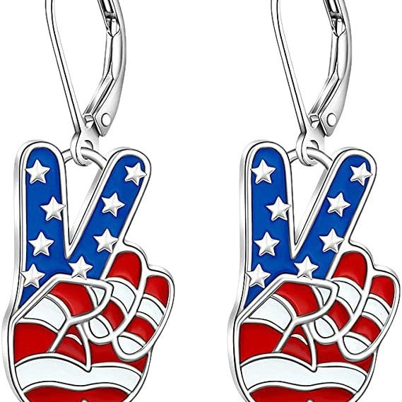 Women's patriotic earrings Peace-Hand with enamel and folding hook clasp Kalsten