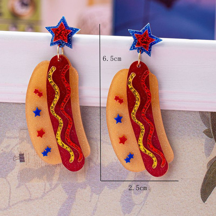 Women's nan novelty glitter hot dog dangle earrings with star stud Kalsten