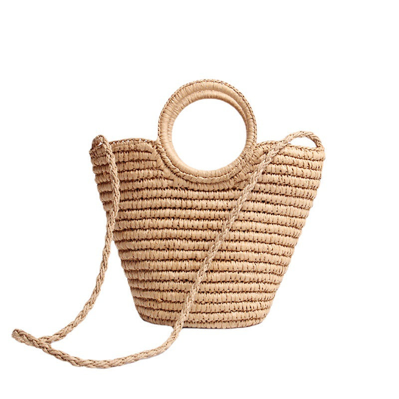 Handmade basket bag with round handle and removable shoulder strap Kalsten