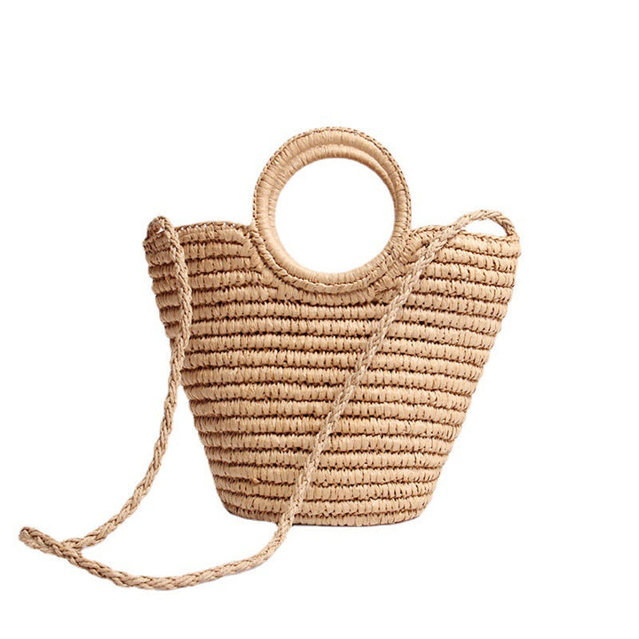 Handmade basket bag with round handle and removable shoulder strap Kalsten