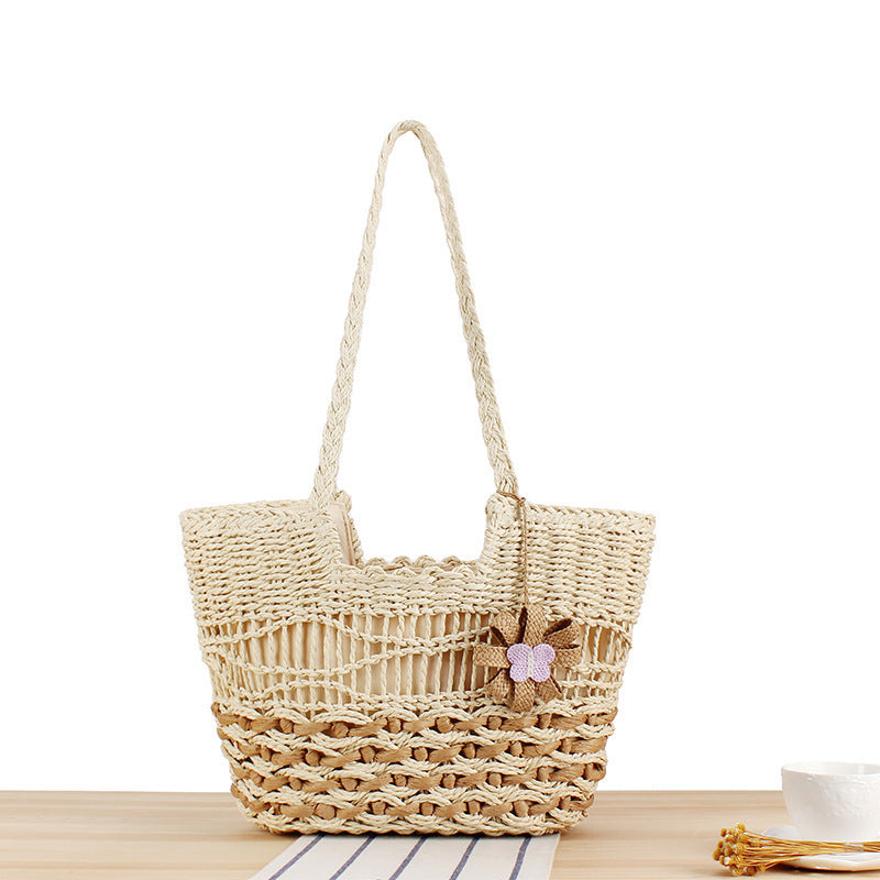 Handmade straw tote bag with unique flower design Kalsten