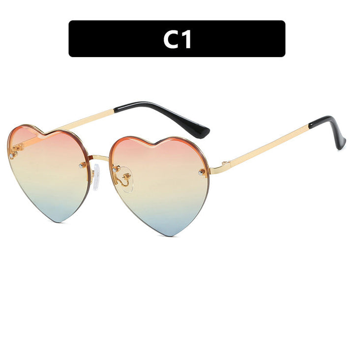 Women's Heart-Shaped Sunglasses with Mirrored Lenses and Fashionable Metal Frame Kalsten