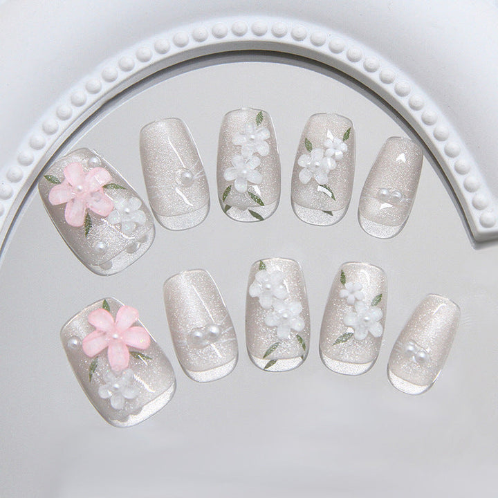 Floral Embellished Press-On Nail Art Kalsten