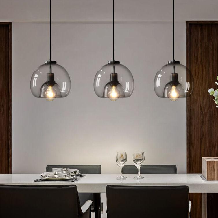 Pendant Light Glass 9.1 in Smoke Gray Adjustable Ceiling Fixture Living Room Bedroom Dining Area Modern Minimalist Hanging Lamp | Kalsten