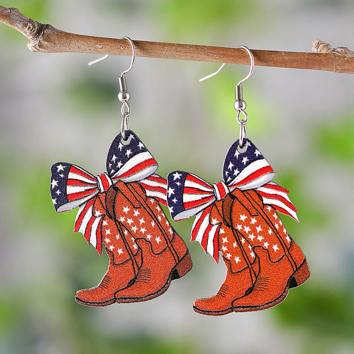 Ladies leather boot charm earrings made of lightweight wood with fish hook closure Kalsten