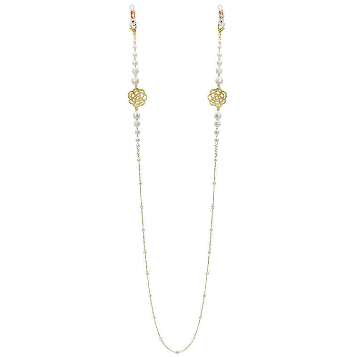 Sparkling glasses holder chain with pearls and floral pendants Kalsten