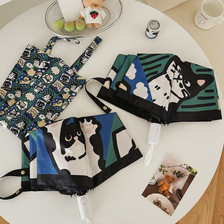 Women's Foldable Umbrella with Playful Cat Pattern Kalsten