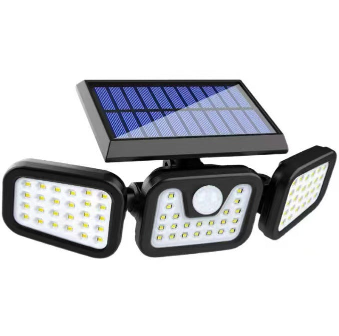 Outdoor Solar Triple-Head LED Security Floodlight With PIR Motion Sensor And Adjustable Swivel Mounts Kalsten