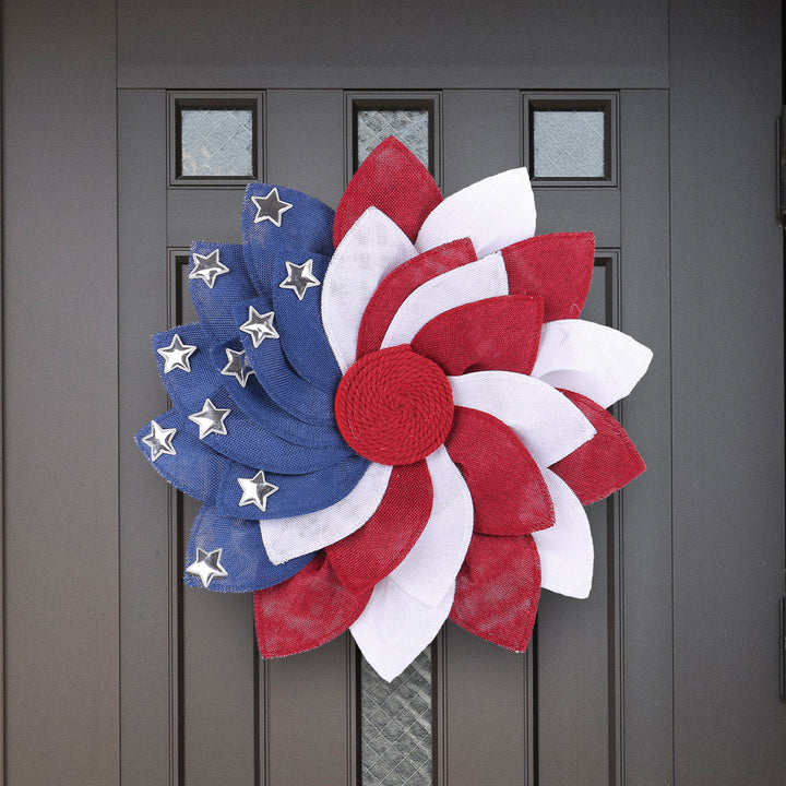 Unisex decorative patriotic door wreath flower made of linen with star studs Kalsten
