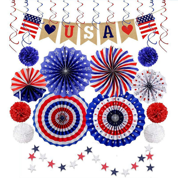 Unisex multi-piece party decoration set with paper fans pom poms bunting garland Kalsten