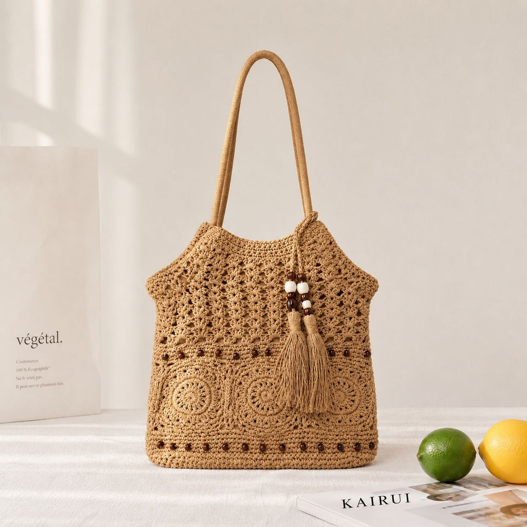 Hand-knotted shoulder bag with playful fringe design Kalsten