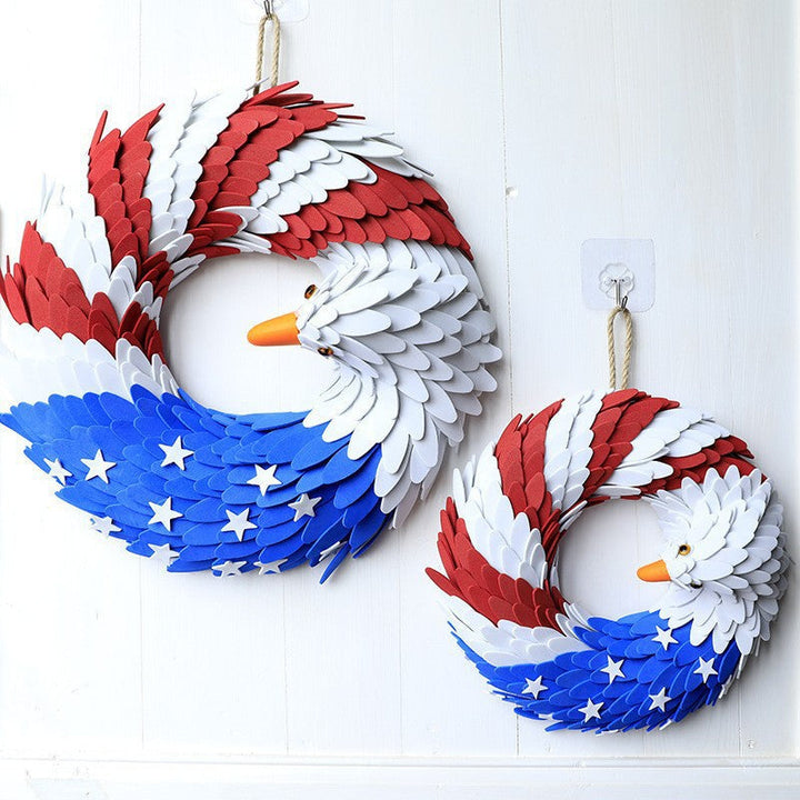 Independence Day patriotic front door wreath with Eagle Statue of Liberty and Liberty Bell accents Kalsten
