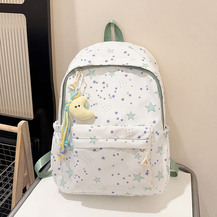Star-Patterned Canvas Backpack