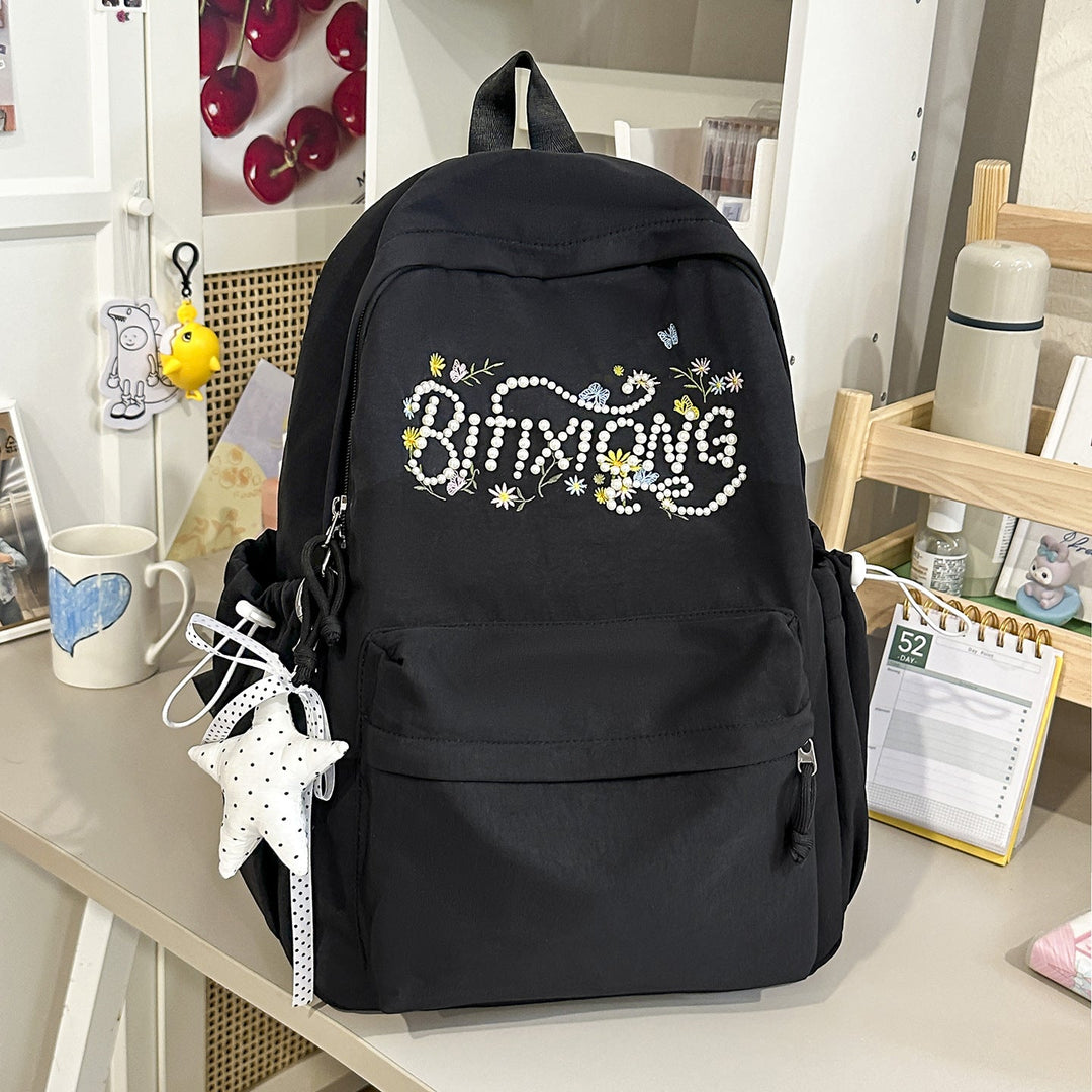 Embroidered Floral School Backpack