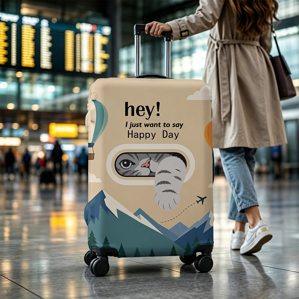 Unisex stretchable suitcase cover with three-dimensional cat window design, scratch-resistant stretch polyester and zipper Kalsten