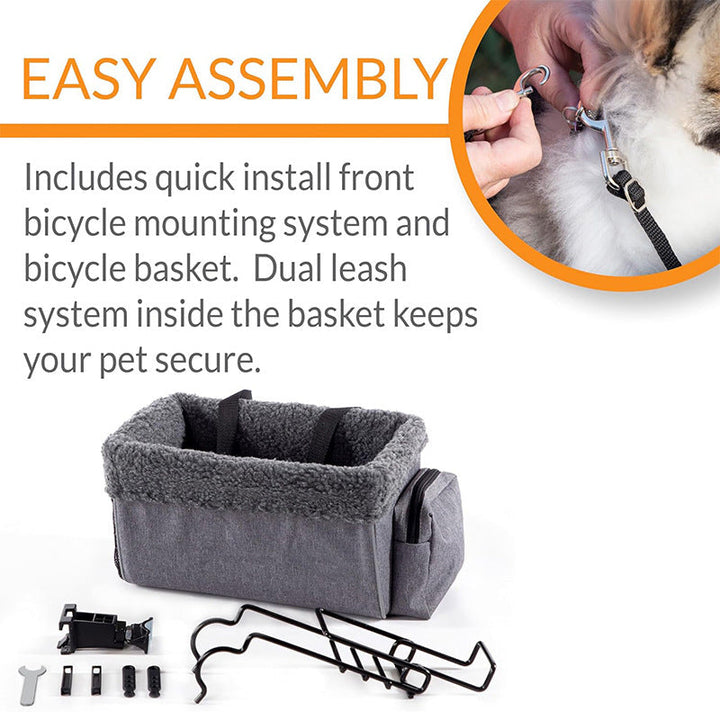 front-mounted plush pet bike basket with sherpa liner and mesh storage Kalsten