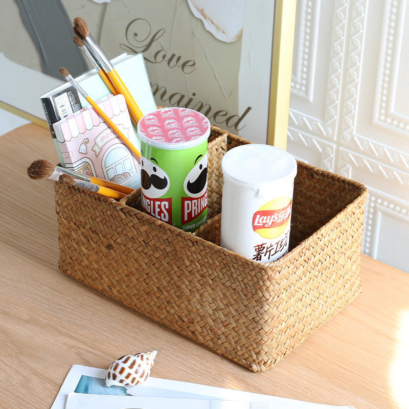 Multi-Compartment Natural Woven Storage Basket Kalsten