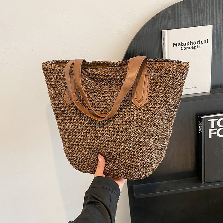 Braided shopping bag with leather handles Kalsten