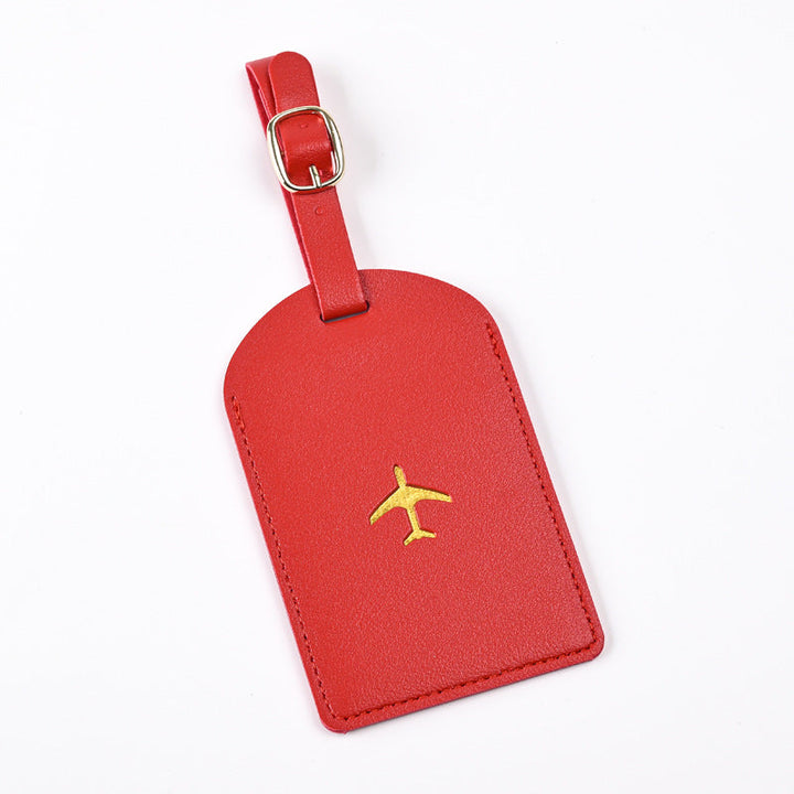 premium leather luggage tag with adjustable buckle strap and embossed airplane Kalsten