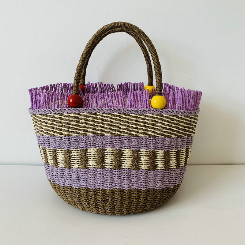 Generous braided tote bag with colorful fringed edge Kalsten