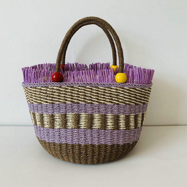 Generous braided tote bag with colorful fringed edge Kalsten