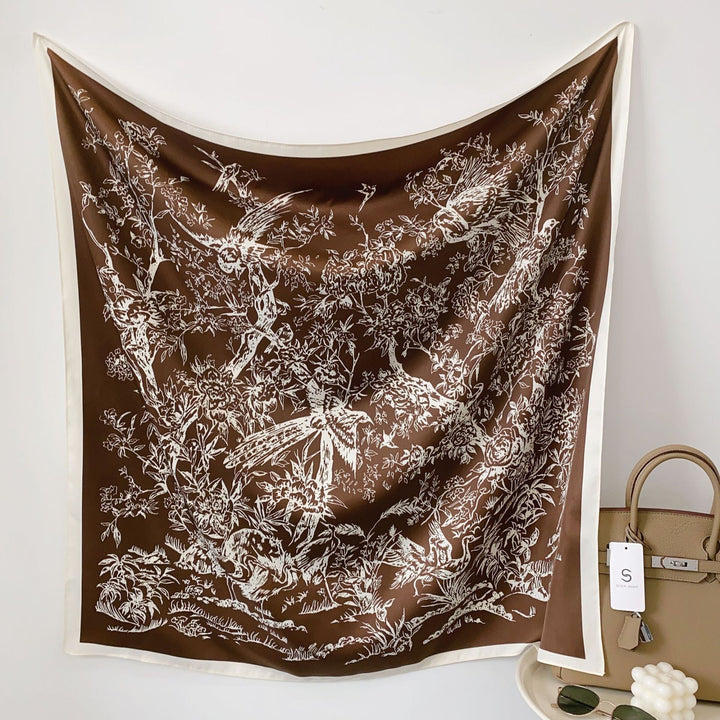 Women's silk scarf in elegant botanical design Kalsten