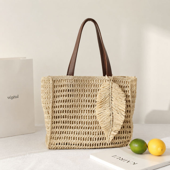 Macramé Beach Bag with Leather Accents Kalsten