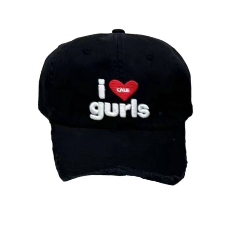 Women's Distressed Cotton Baseball Cap with Fun Embroidery Kalsten