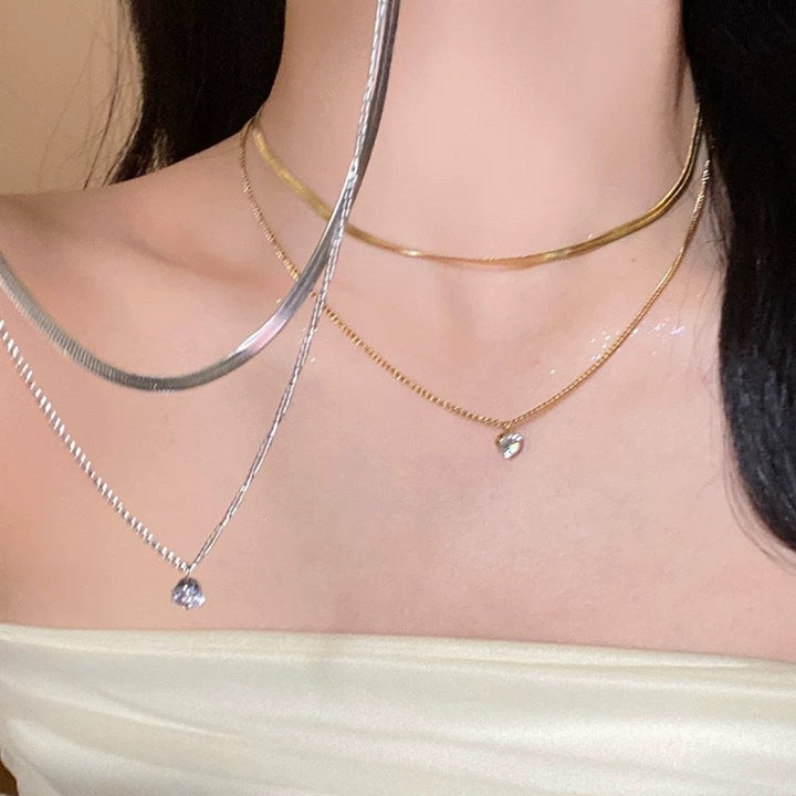 Layered Silver Choker and Pendant Necklace Kalsten