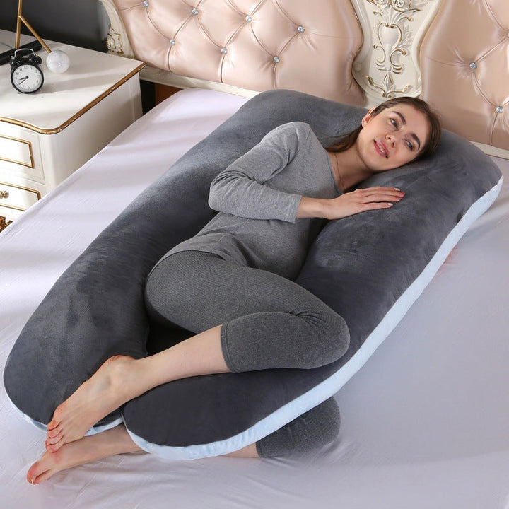 ergonomic U-shaped full-body maternity support pillow with removable washable velour cover and adjustable inner bolster Kalsten