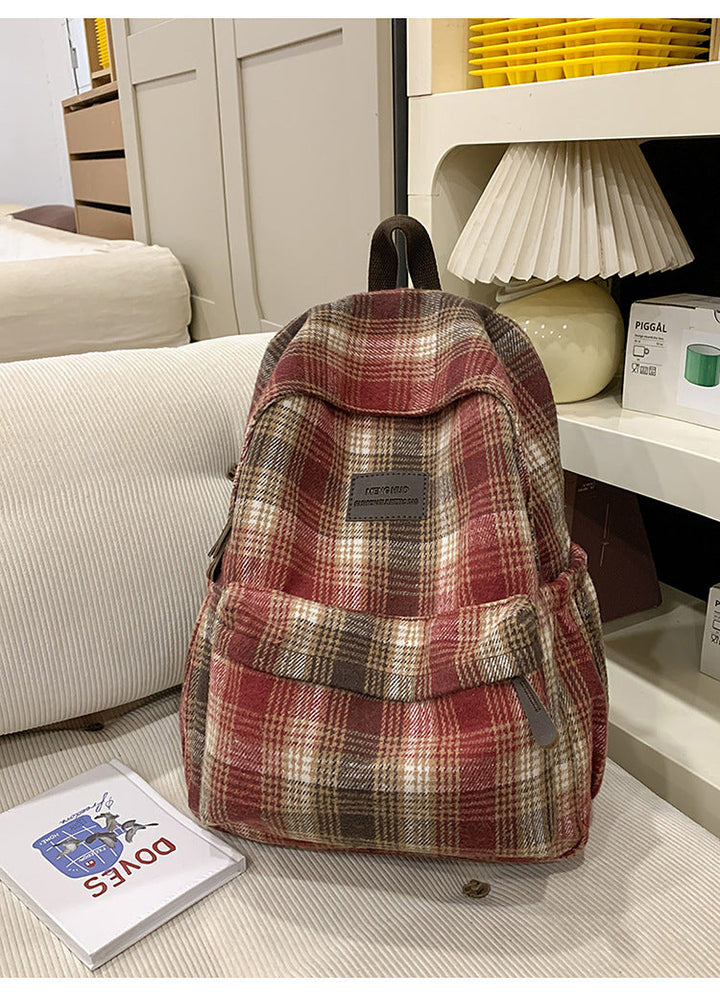 Cozy Plaid Patterned School Backpack