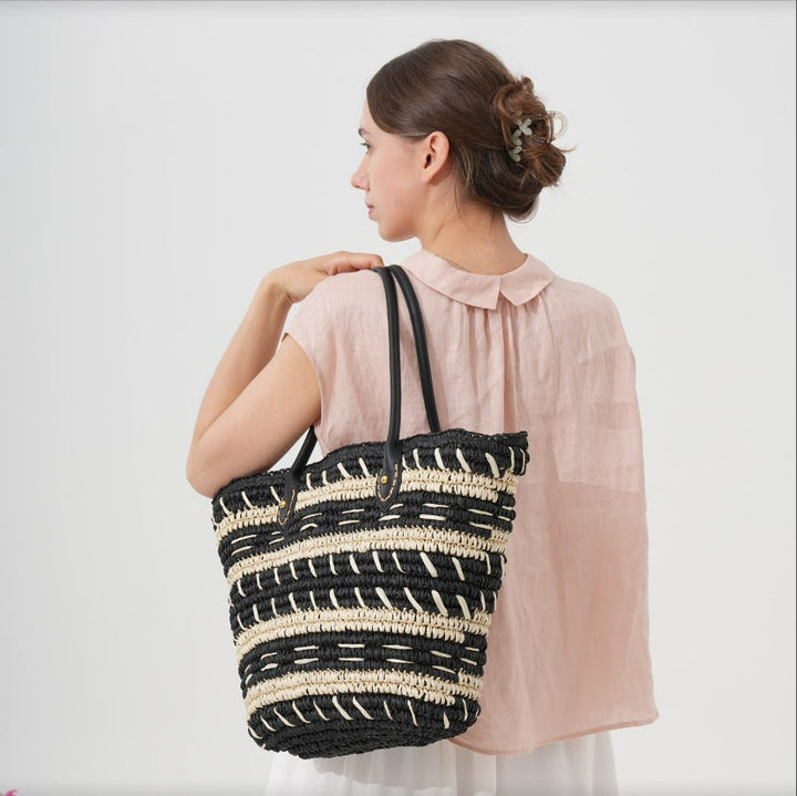 Decorative bast bag with sturdy leather handles Kalsten