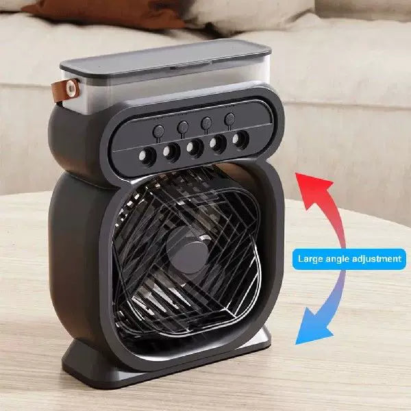 Unisex one-size portable rechargeable evaporative desktop air cooler and fan with leather carrying handle Kalsten