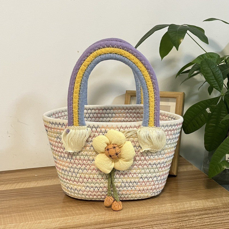 Women's handmade basket bag with color-coordinated handle accents Kalsten