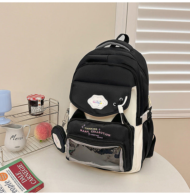 Multi-Compartment School Backpack with Transparent Pocket