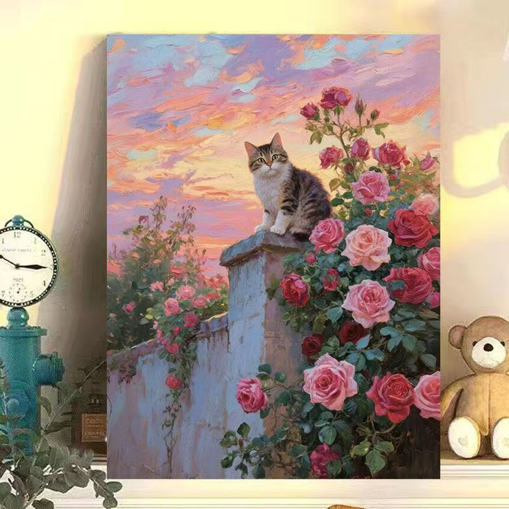 Floral Cat-Themed Canvas Wall Art Kalsten