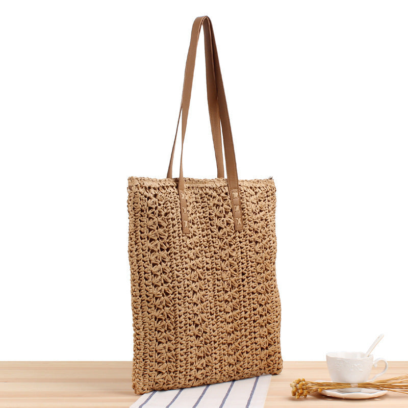 Braided summer bag with sturdy leather handles Kalsten