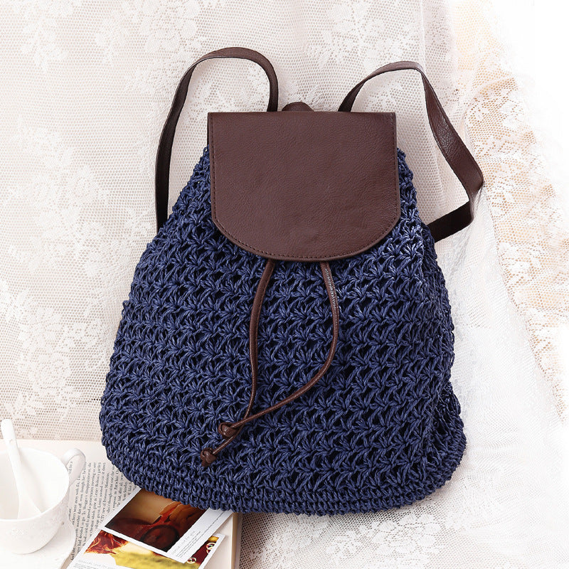 Macramee Backpack Bag with Elegant Leather Lid Kalsten