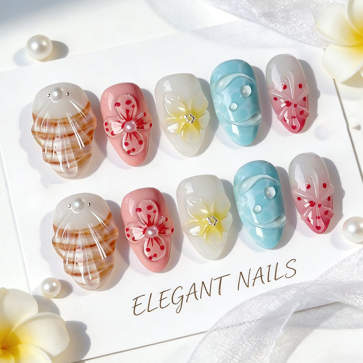 Artificial nail set with elegant rose and gold embellishments Acalora