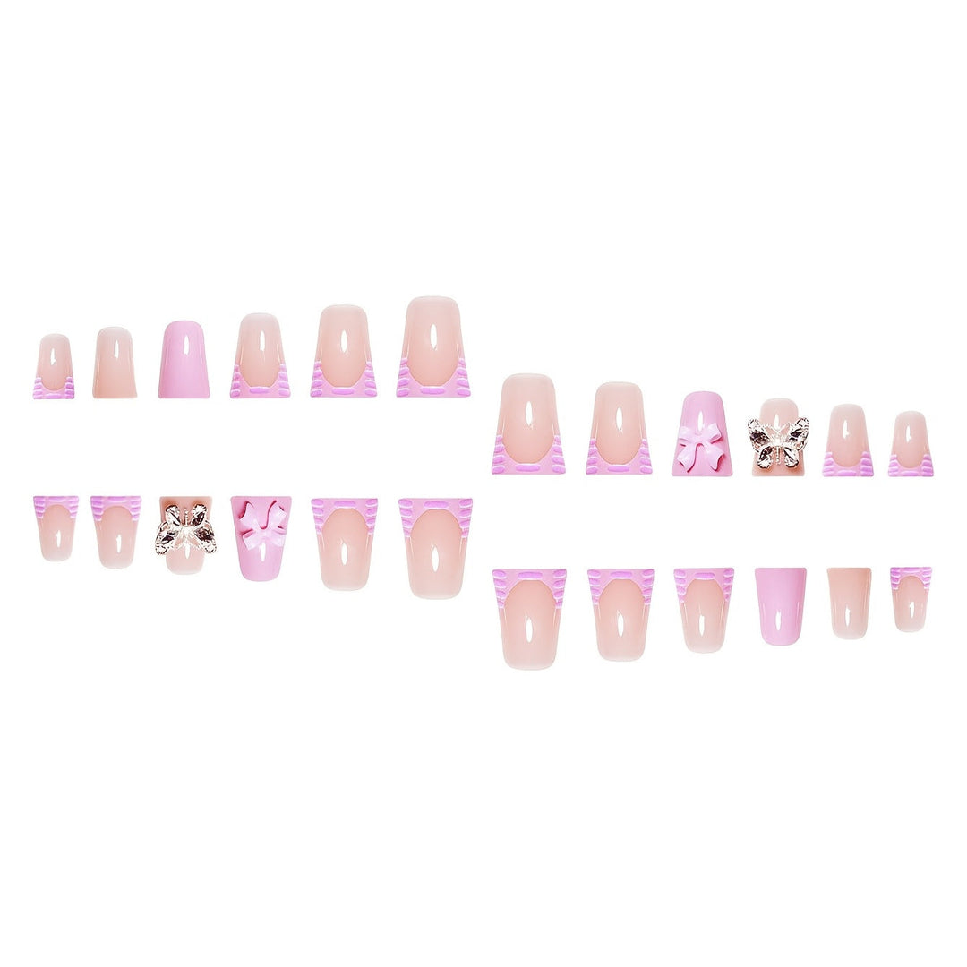 Decorative Press-On Nail Art Set with Butterfly and Bow Accents Kalsten