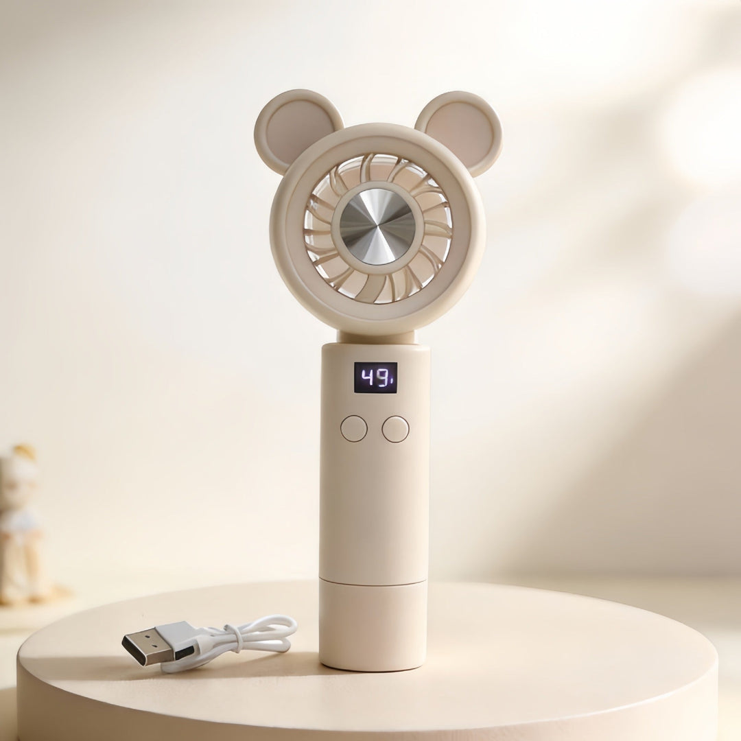 Unisex portable mini fan with LCD display and cute bear ears, rechargeable Kalsten