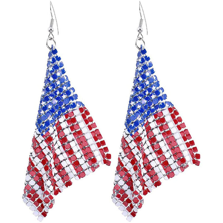 Ladies' long crystal mesh earrings with flag pattern and fishhook clasp Kalsten