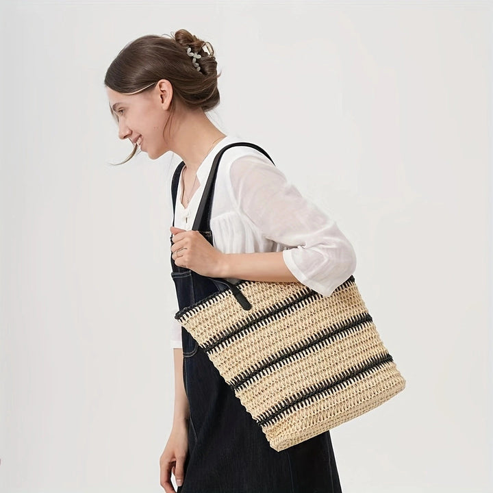 Elegant Raffia Shopping Bag with Leather Handles Kalsten